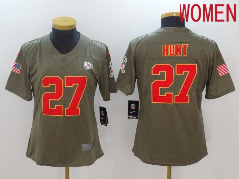 Women Kansas City Chiefs 27 Hunt Red Nike Olive Salute To Service Limited NFL Jersey